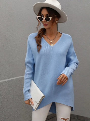 FASHION SOLID COLOR V-NECK FASHION TOP SWEATER