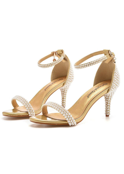 THIN-HEELED SANDALS AND PEARL WEDDING SHOES