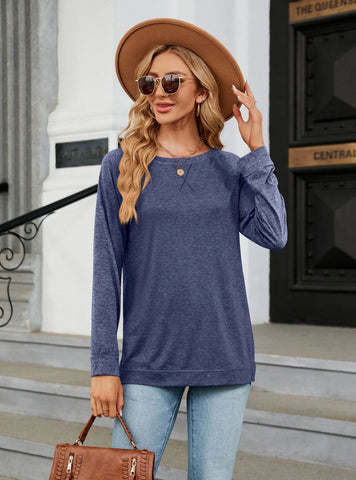 ROUND NECK CONTRAST LOOSE LONG SLEEVE T-SHIRT
