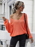 FASHION SOLID COLOR PULLOVER V-NECK LOOSE SWEATER