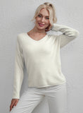 STYLISH V-NECK SOLID COLOR CASUAL PULLOVER SWEATER