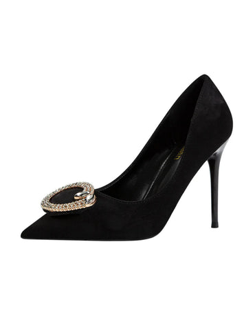 RETRO METAL BUCKLE POINTED HEAD SHOES