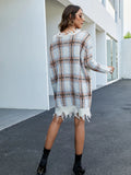 FASHION V-NECK LONG SLEEVE PULLOVER PLAID LONG SWEATER