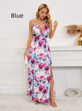 SEXY DEEP V-NECK SLIT PRINTED LONG DRESS