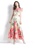 RETRO PALACE FLYING SLEEVES LONG PRINTED DRESS