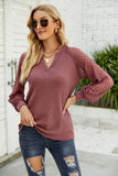 LACE STITCHING LONG SLEEVE V-NECK T-SHIRT