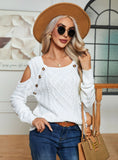 FASHION BUTTON LONG SLEEVE KNITTED PULLOVER SWEATER