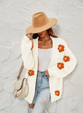 Flower Cardigan Lantern Sleeve Sweater Coat