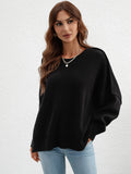 CLASSY ROUND NECK KNITTED LOOSE SPLIT PULLOVER SWEATER