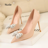 PEARL BOW THIN HIGH HEELS SHOES