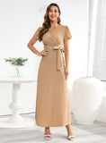 V-NECK SLIM LACE-UP DRESS LONG DRESS