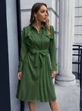 CASUAL SLIM LONG-SLEEVED PLEATED DRESS