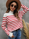 STYLISH STRIPED LOOSE LONG-SLEEVED STAND-UP SWEATER