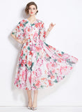 RETRO PRINTED V-NECK FIVE-POINT SLEEVE LOOSE DRESS