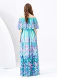 Lotus Leaf Printed Long Cake Dress