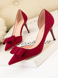 SHALLOW-MOUTHED POINTED SUEDE BOW SHOES