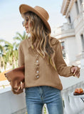 Button Wood Ear V-neck Sweater