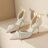 PEARL BUTTONS POINTED STILETTO HEELS