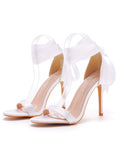 RIBBON SATIN STRAP HIGH-HEELED SANDALS