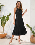 HIGH WAIST PLEATED SLEEVELESS DRESS