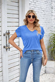 SOLID COLOR V-NECK LOOSE SHORT SLEEVE T-SHIRT