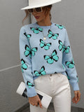 FASHION PRINTED BUTTERFLY ROUND NECK LOOSE SWEATER