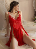 FASHION  PERSPECTIVE SPLIT BOW GAUZE NIGHTDRESS