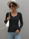 FASHION SOLID COLOR BUTTON PULLOVER SWEATER