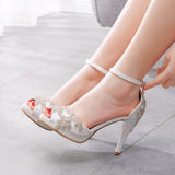 FISH-BILLED HIGH-HEELED RHINESTONE SANDALS