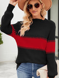 FASHION CONTRAST STITCHING SEMI-TURTLENECK LOOSE SWEATER