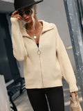 CLASSY HIGH NECK SOLID COLOR ZIPPER SWEATER COAT