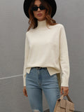 FASHION SOLID COLOR HIGH NECK SWEATER