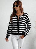 CLASSY SINGLE BREASTED STRIPED CARDIGAN SWEATER