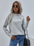 FASHION LOOSE BUTTON V-NECK LOTUS LEAF NECK SWEATER