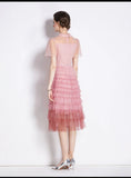 EMBROIDERED HIGH WAIST SLIM LACE DRESS