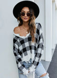 FASHION LOOSE SHORT V-NECK FRINGED SWEATER