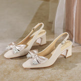 SQUARE HEAD AND THICK BOW HIGH HEELS SHOES