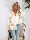 SUIT COLLAR SATIN LONG SLEEVE SHIRT