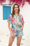 WRINKLED SHORT SLEEVE PLEATED LAPEL PRINTED SHIRT