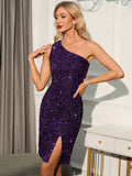 SEXY ONE SHOULDER SEQUINED DRESS