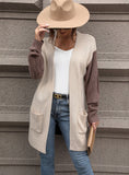 FASHION COLOUR MATCHING POCKET SWEATER COAT