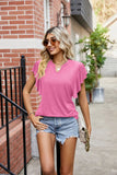 SOLID COLOR U-NECK SHORT SLEEVE LOOSE T-SHIRT