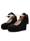 BEADED RIBBON ROUND HEAD WATERPROOF PLATFORM SHOES