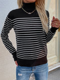CLASSY HIGH NECK STRIPED PULLOVER SWEATER