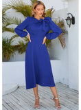 LONG SLEEVE ROUND NECK BOW DRESS