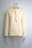 STYLISH BUTTON WOOD EAR STRIPED STITCHING SWEATER