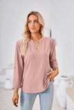 V-NECK CROPPED SLEEVE BUTTON LOOSE T-SHIRT