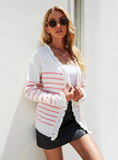 FASHION CARDIGAN STRIPED BUTTON KNIT PLUS SIZE SWEATER
