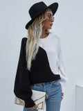 FASHION BAT SLEEVE COLOR MATCHING ROUND NECK SWEATER