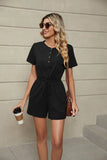 SOLID COLOR LOOSE SHORT SLEEVE POCKET JUMPSUIT